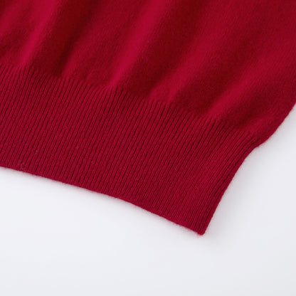 MA03 Cashmere Short Sleeve Crewneck Sweater by Mawei, red, hem rib detail close-up.