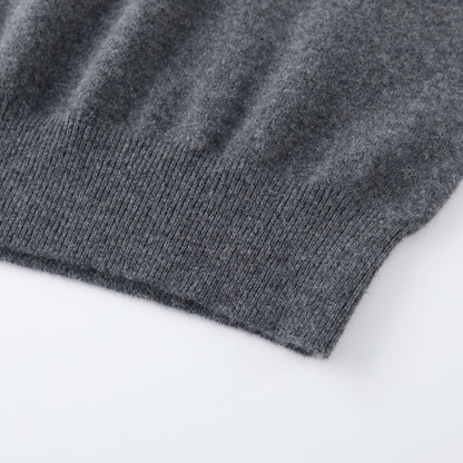 MA03 Cashmere Short Sleeve Crewneck Sweater by Mawei, grey, hem rib detail close-up.