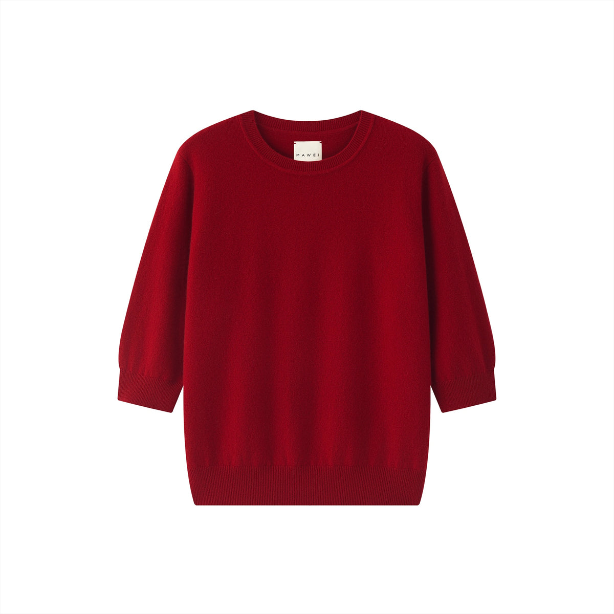 MA03 Cashmere Short Sleeve Crewneck Sweater by Mawei, red, flat lay.