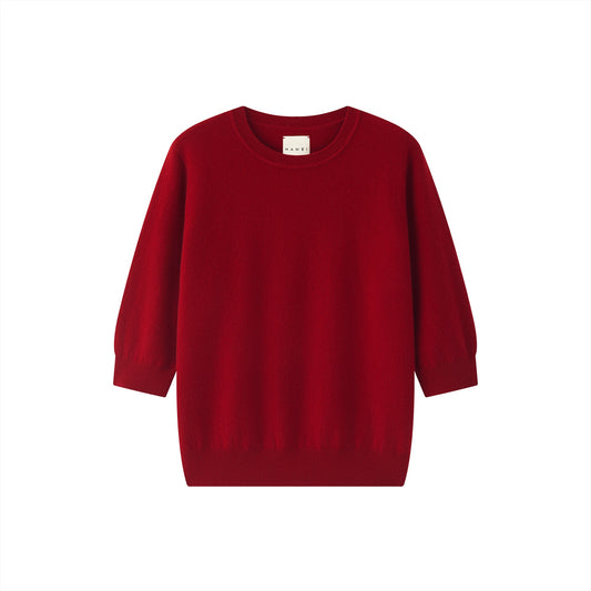 MA03 Cashmere Short Sleeve Crewneck Sweater by Mawei, red, flat lay.
