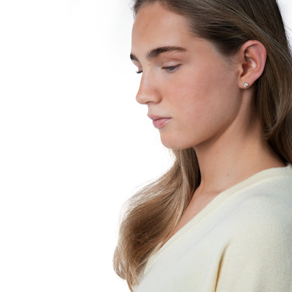MA08 Oversized Cashmere  V-neck  Sweater by Mawei, yellow, female model, neck details, side view.
