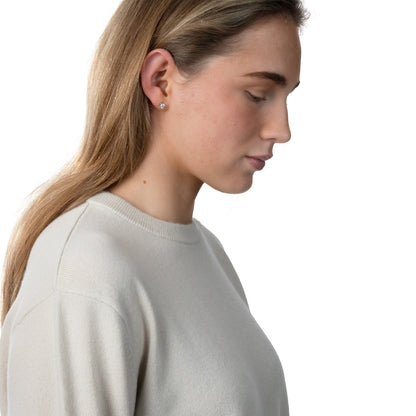 MA22 Cashmere Crewneck Sweater by Mawei, off white, female model, side view