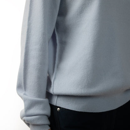 MA22 Cashmere Crewneck Sweater by Mawei, blue, rib, seam texture details close up