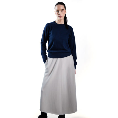 MA14 Short Sleeve Turtleneck Cashmere Sweater by Mawei in blue navy, front view, female model.