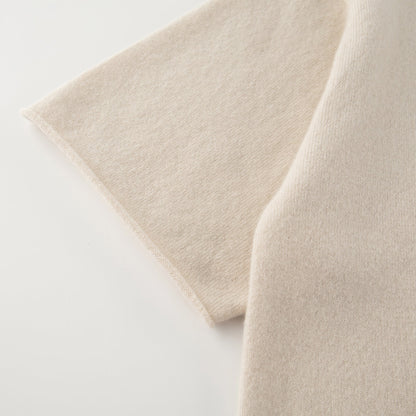 MA04 Short Sleeve Cashmere Tee with Pocket by Mawei, off white, sleeve close up.