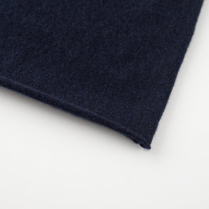 MA04 Short Sleeve Cashmere Tee with Pocket by Mawei, navy blue, bottom rolled edge close up.
