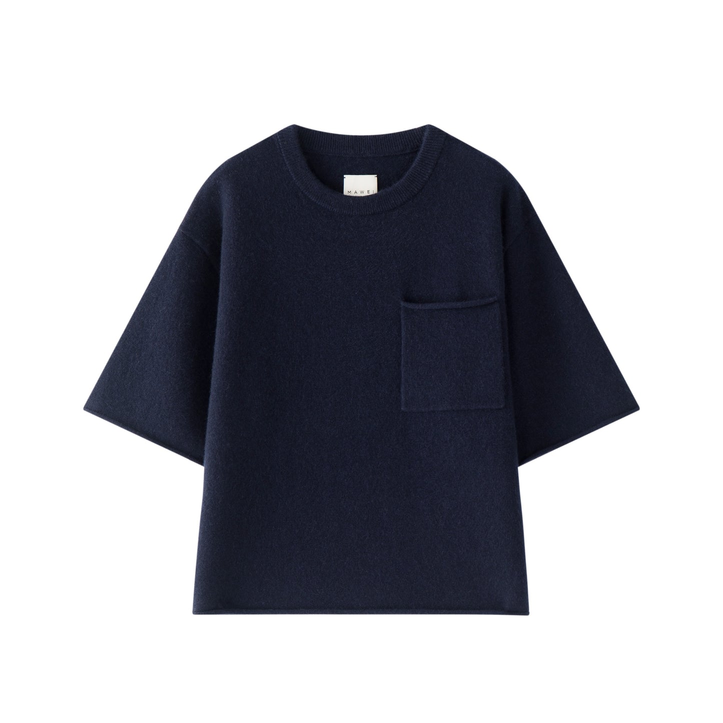 MA04 Short Sleeve Cashmere Tee with Pocket by Mawei, navy blue, flat lay, front view