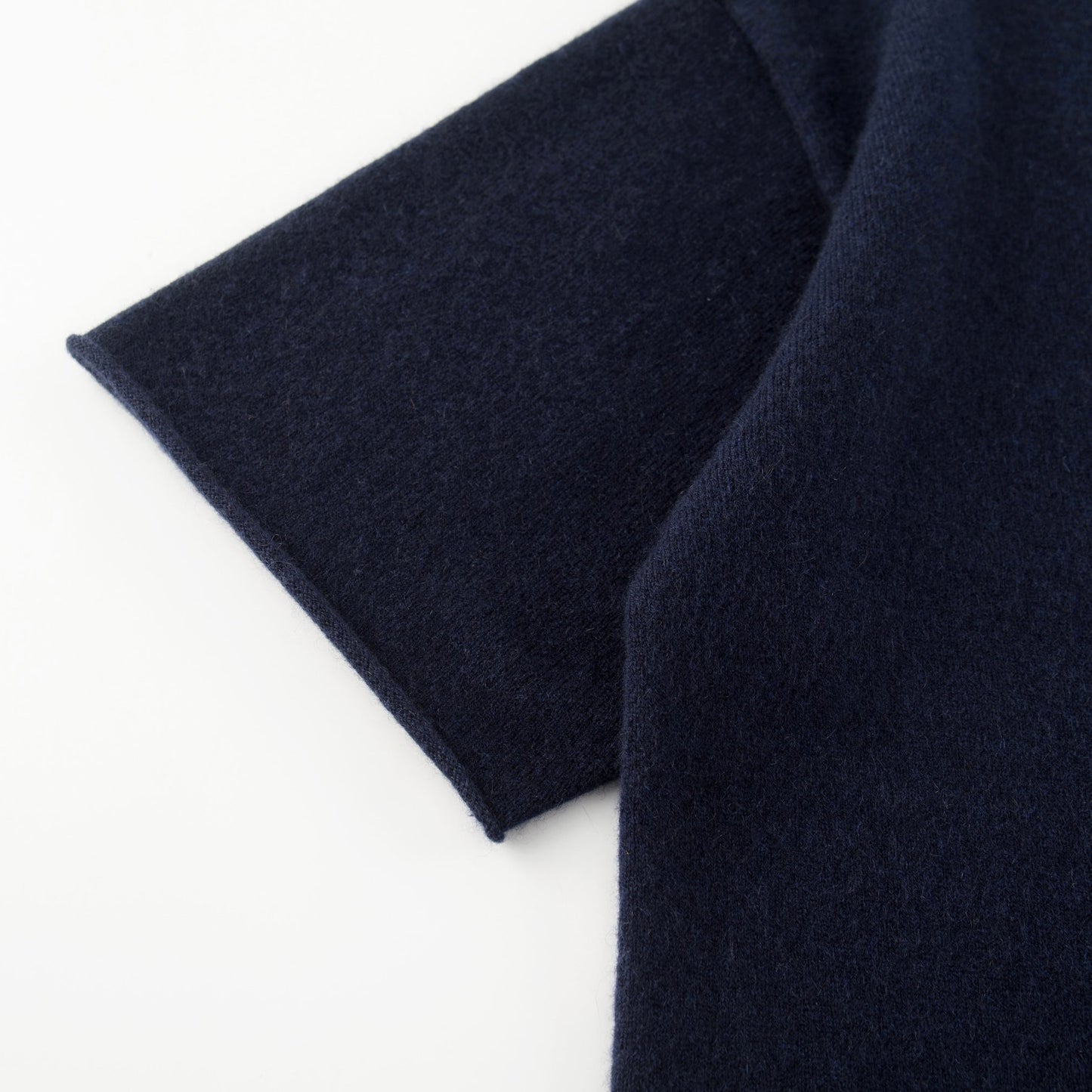 MA04 Short Sleeve Cashmere Tee with Pocket by Mawei, navy blue, sleeve close up.