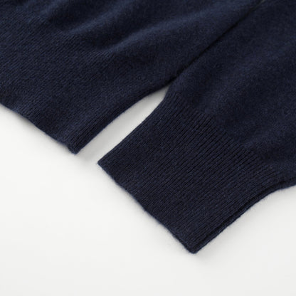 MA06 Cashmere Cardigan by Mawei, navy blue, cuff and hem rib close-up.
