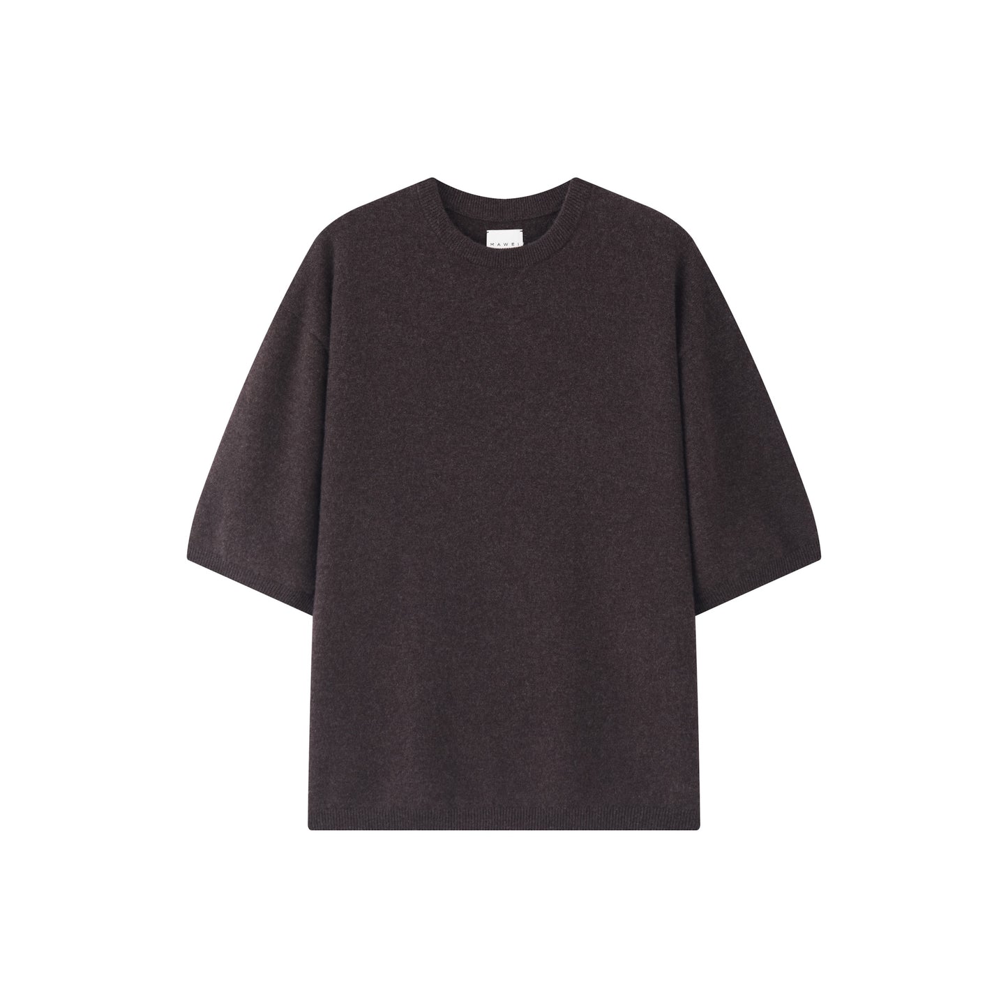 MA07 Short Sleeve Oversized Cashmere  Crewneck  Sweater by Mawei, brown,  front view, flat lay.