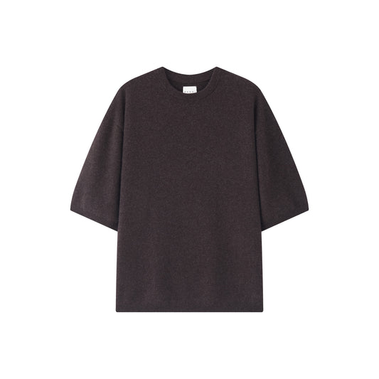 MA07 Short Sleeve Oversized Cashmere  Crewneck  Sweater by Mawei, brown,  front view, flat lay.