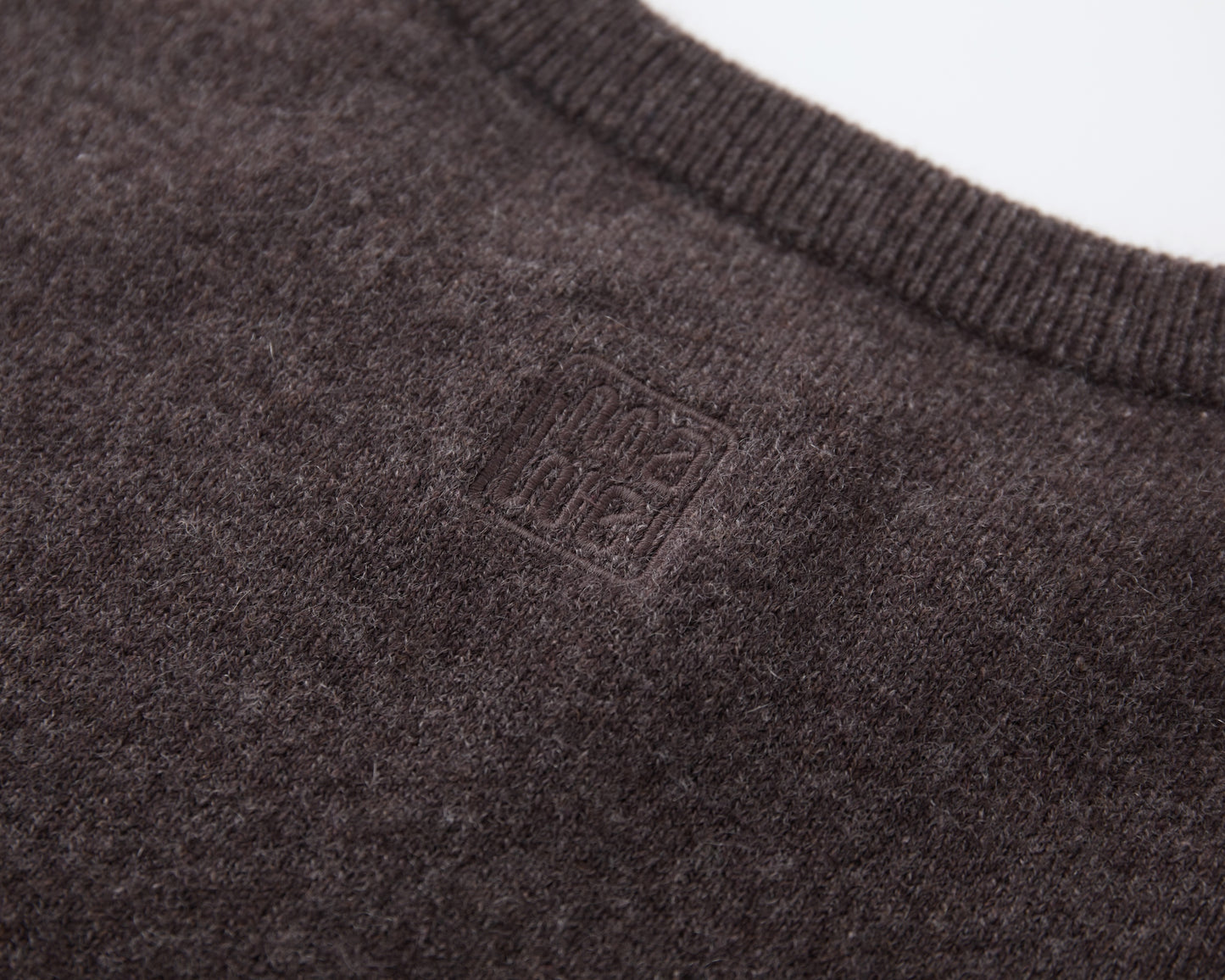 MA07 Short Sleeve Oversized Cashmere  Crewneck  Sweater by Mawei, brown,  embroidery close up, back view.