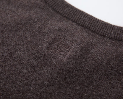 MA07 Short Sleeve Oversized Cashmere  Crewneck  Sweater by Mawei, brown,  embroidery close up, back view.