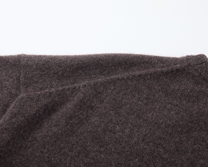 MA07 Short Sleeve Oversized Cashmere  Crewneck  Sweater by Mawei, brown,  knitting details close up, back view.