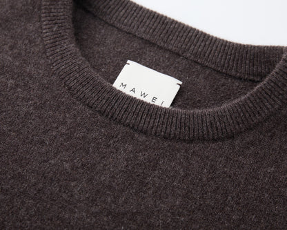 MA07 Short Sleeve Oversized Cashmere  Crewneck  Sweater by Mawei, brown,  ribbed neck close up