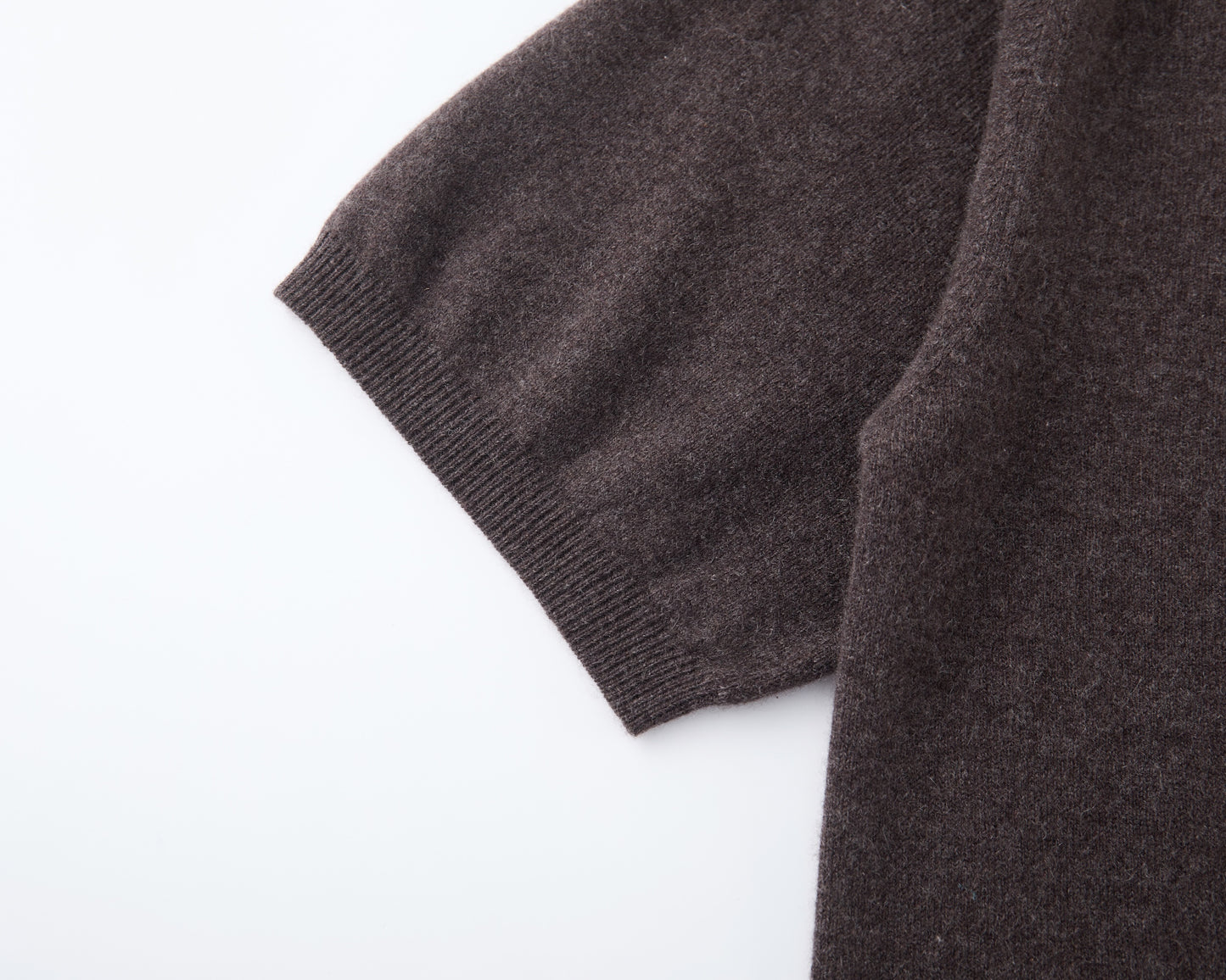 MA07 Short Sleeve Oversized Cashmere  Crewneck  Sweater by Mawei, brown,  sleeve, ribbed cuff, knitting details close up