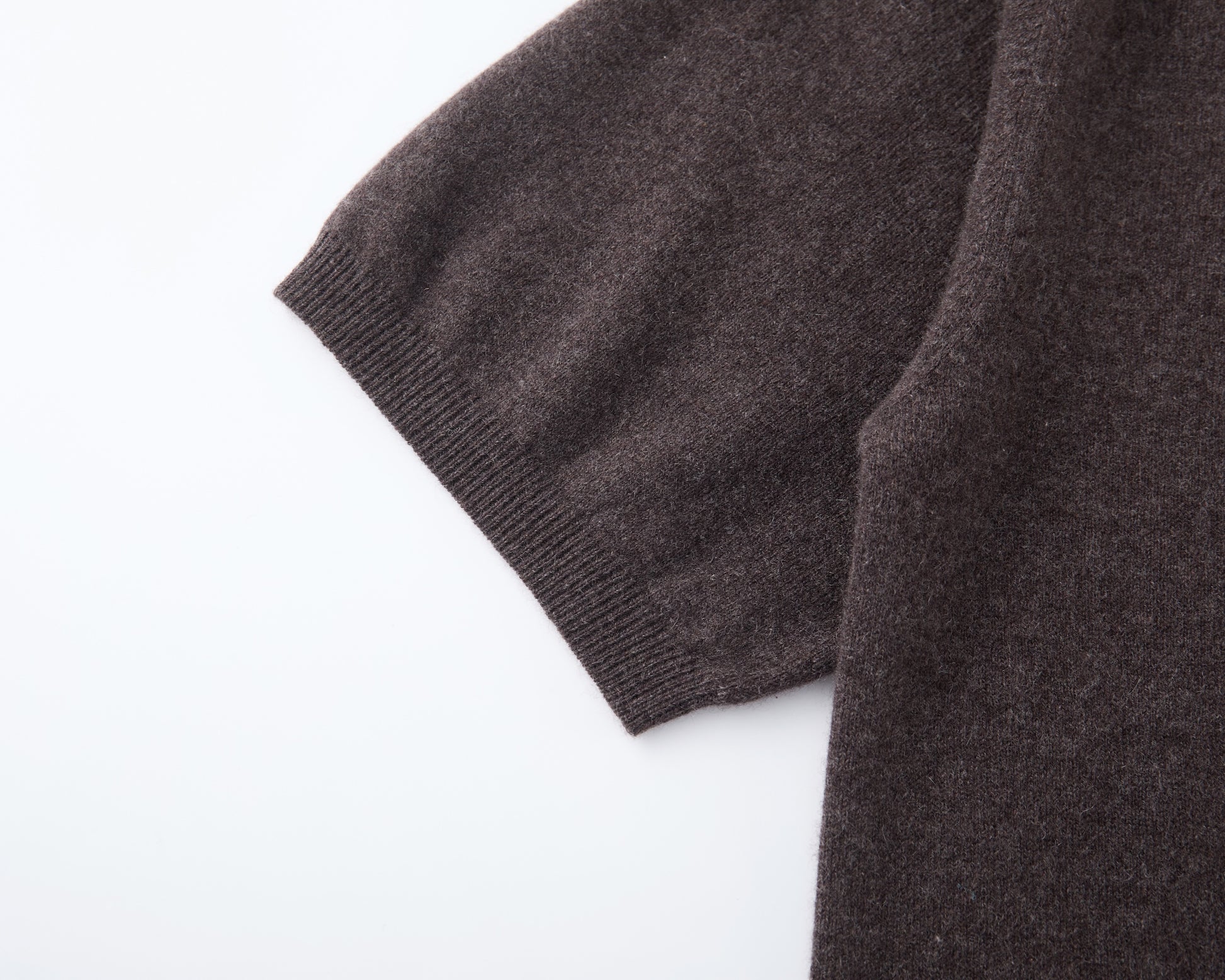 MA07 Short Sleeve Oversized Cashmere  Crewneck  Sweater by Mawei, brown,  sleeve, ribbed cuff, knitting details close up
