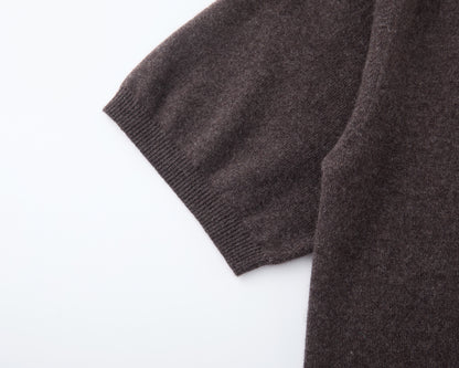 MA07 Short Sleeve Oversized Cashmere  Crewneck  Sweater by Mawei, brown,  sleeve, ribbed cuff, knitting details close up