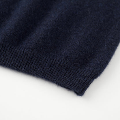 MA07 Cashmere Short Sleeve Crewneck  Sweater by Mawei, navy blue, hem rib close-up.