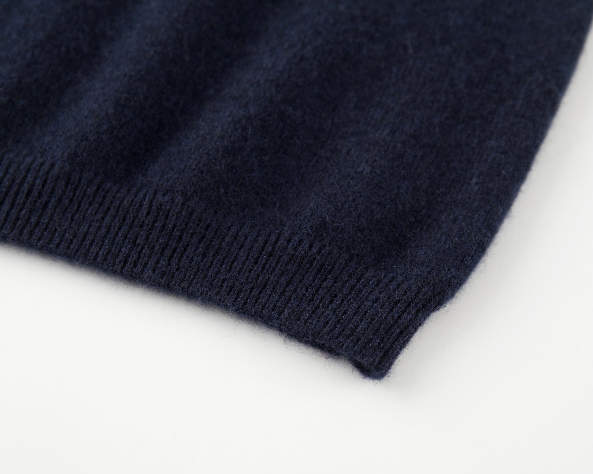 MA07 Short Sleeve Oversized Cashmere  Crewneck  Sweater by Mawei, navy,   blue, ribbed hem close up