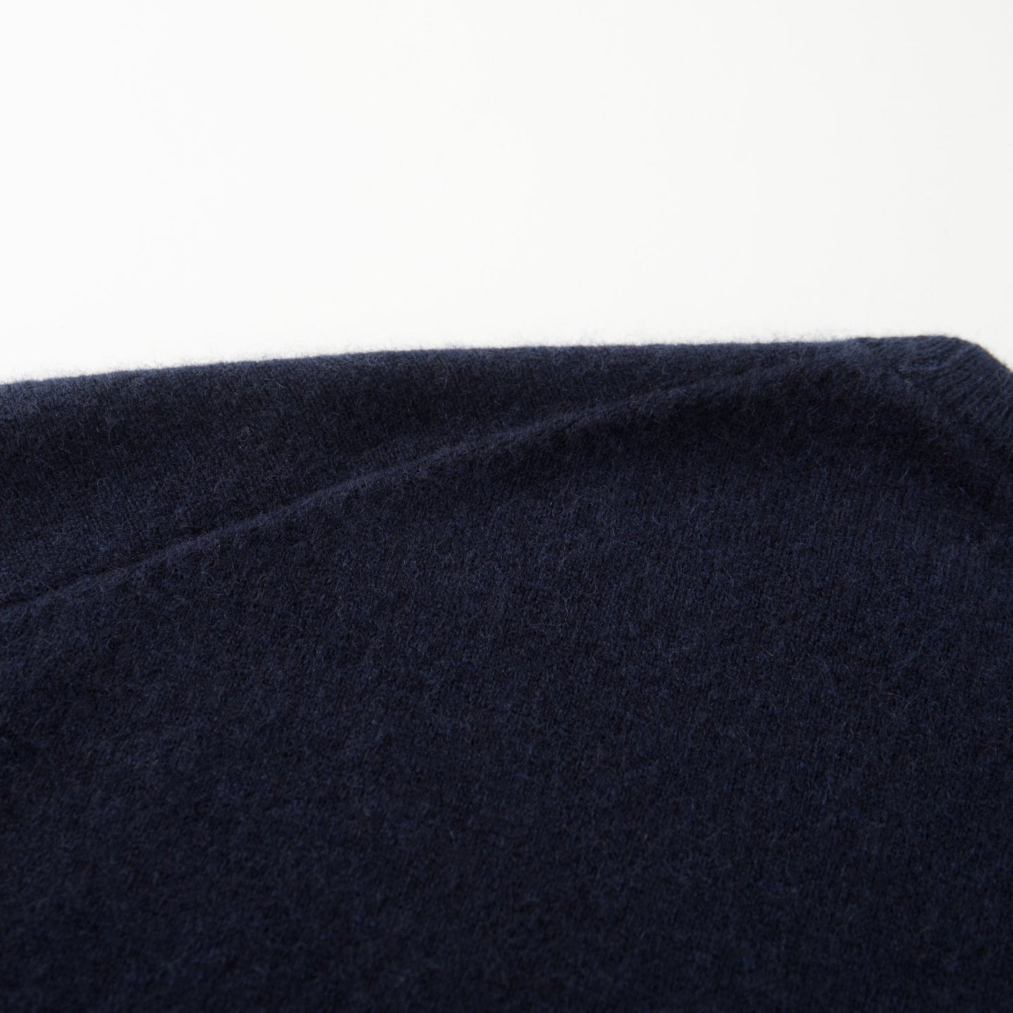 MA07 Cashmere Short Sleeve Crewneck  Sweater by Mawei, navy blue, shoulder details close-up, back view