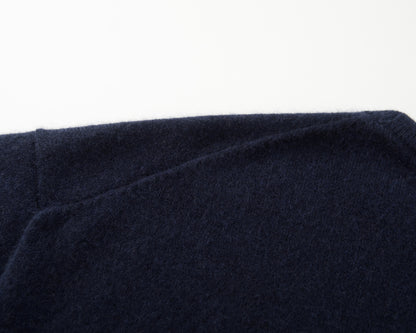 MA07 Short Sleeve Oversized Cashmere  Crewneck  Sweater by Mawei, navy,  blue, knitting details close up, back view.