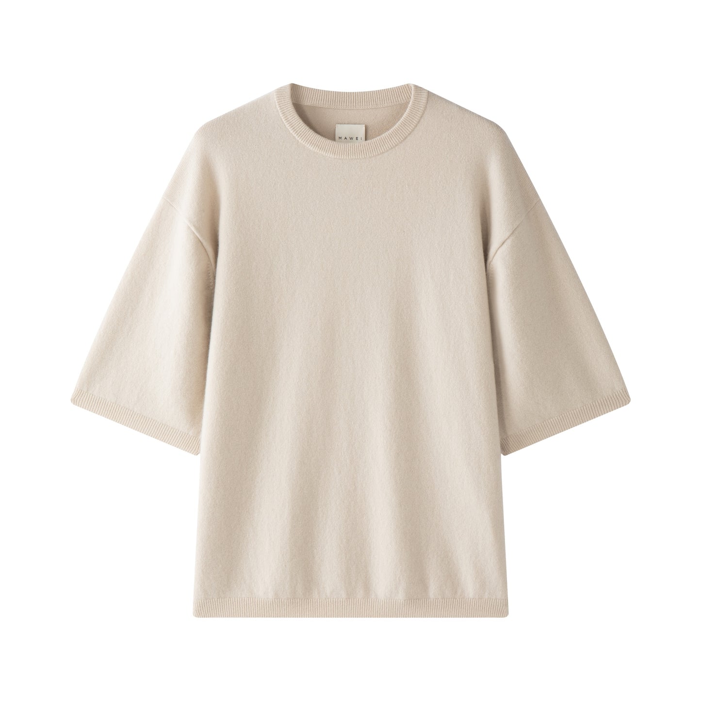 MA07 Short Sleeve Oversized Cashmere  Crewneck  Sweater by Mawei, off-white,  front view, flat lay.