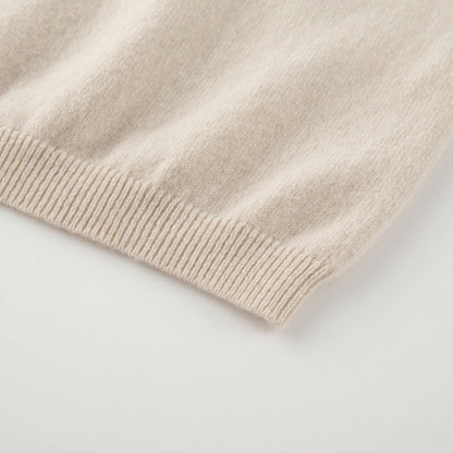 MA07 Cashmere Short Sleeve Crewneck  Sweater by Mawei, off white, hem rib close-up.