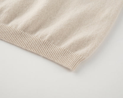 MA07 Short Sleeve Oversized Cashmere  Crewneck  Sweater by Mawei, offwhite,   ribbed hem close up