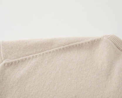 MA07 Short Sleeve Oversized Cashmere  Crewneck  Sweater by Mawei, off-white,  knitting details close up, back view.