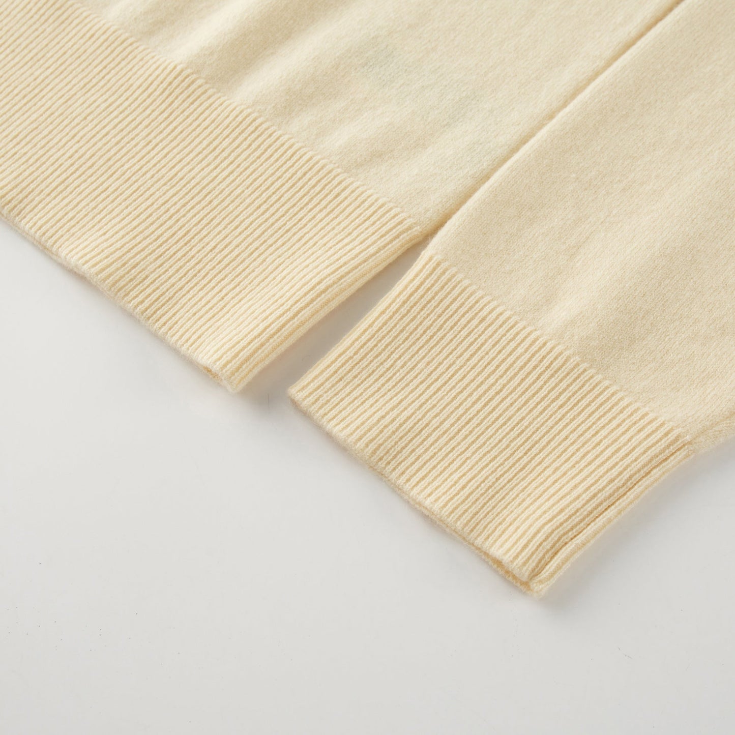 MA08 Oversized Cashmere  V-neck  Sweater by Mawei, yellow, cuff and hem rib details close up