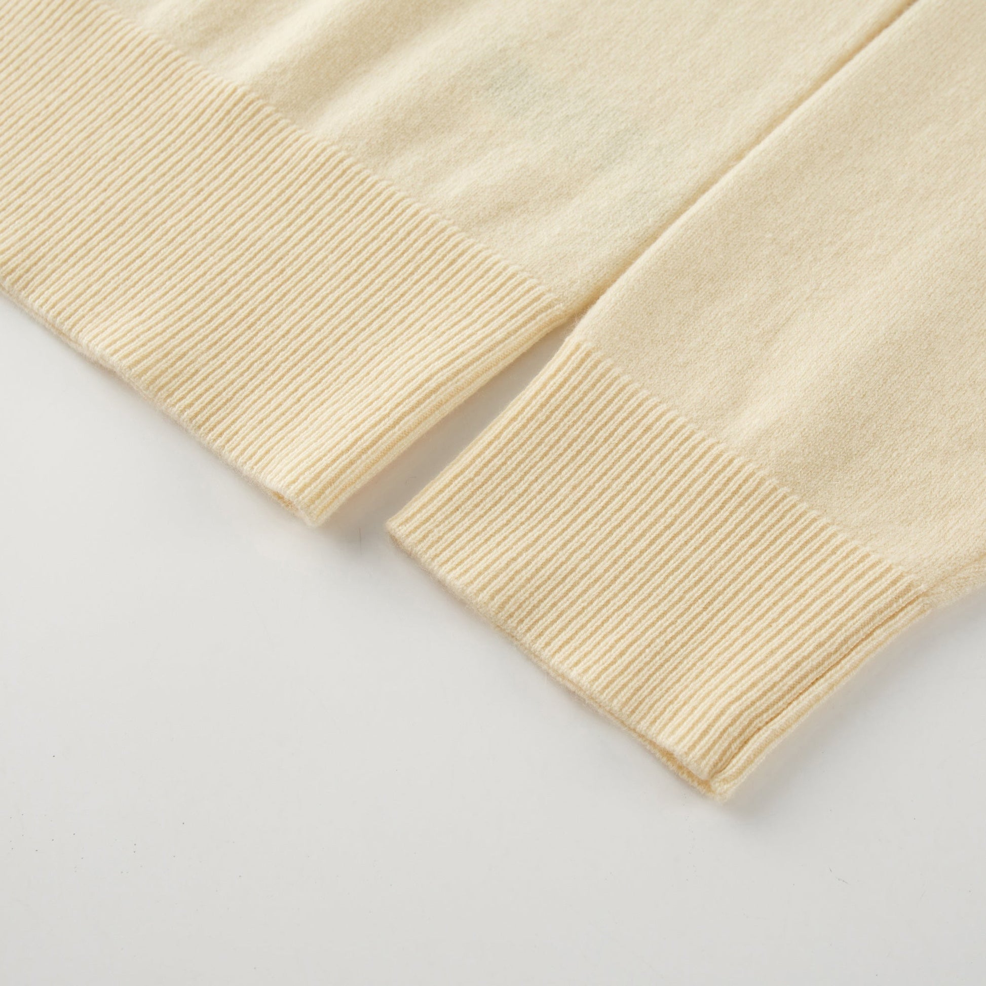 MA08 Oversized Cashmere  V-neck  Sweater by Mawei, yellow, cuff and hem rib details close up
