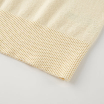 MA08 Oversized Cashmere  V-neck  Sweater by Mawei, yellow, hem rib details close up