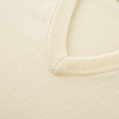 MA08 Oversized Cashmere  V-neck  Sweater by Mawei, yellow, neck details close up