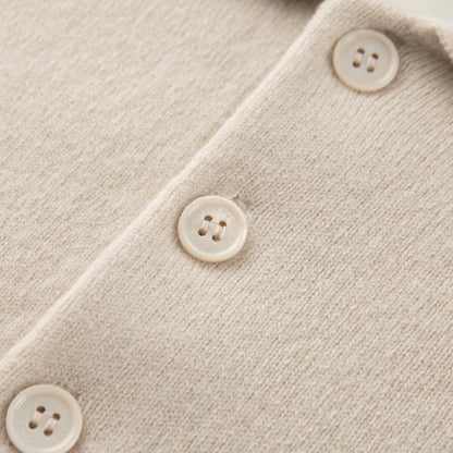 MA09 Cashmere Short Sleeve Polo Sweater by Mawei, off white, buttons close up