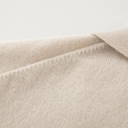 MA09 Cashmere Short Sleeve Polo Sweater by Mawei, off white, shoulder knitting details,  back view.