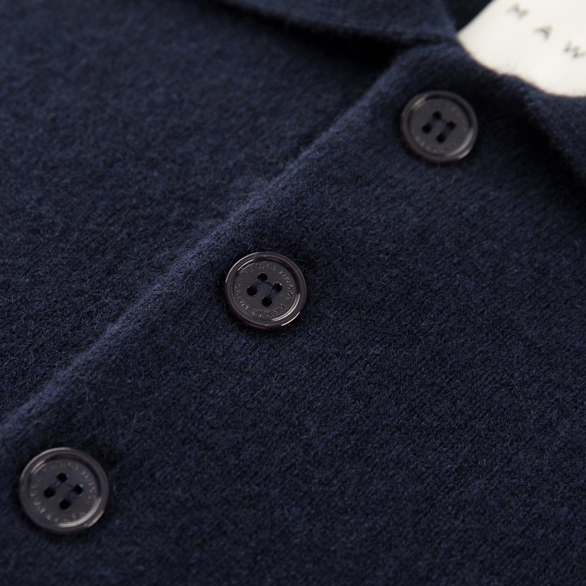 MA05 Cashmere Polo Sweater by Mawei, beige camel, buttons close up, front view