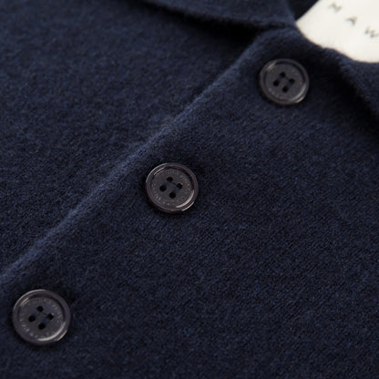 MA05 Cashmere Polo Sweater by Mawei, beige camel, buttons close up, front view