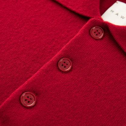 MA09 Cashmere Short Sleeve Polo Sweater by Mawei, red, buttons close up