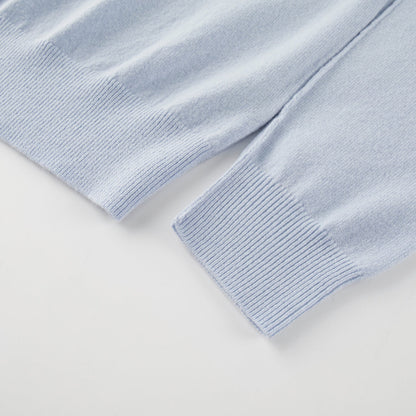 MA22 Cashmere Crewneck Sweater by Mawei, blue, cuff and hem rib details close-up.