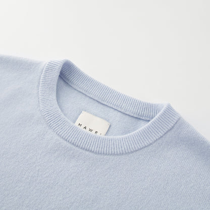 MA22 Cashmere Crewneck Sweater by Mawei,  blue, neck rib details close-up.