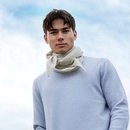 MA22 Cashmere Crewneck Sweater by Mawei, blue, front view, male model.