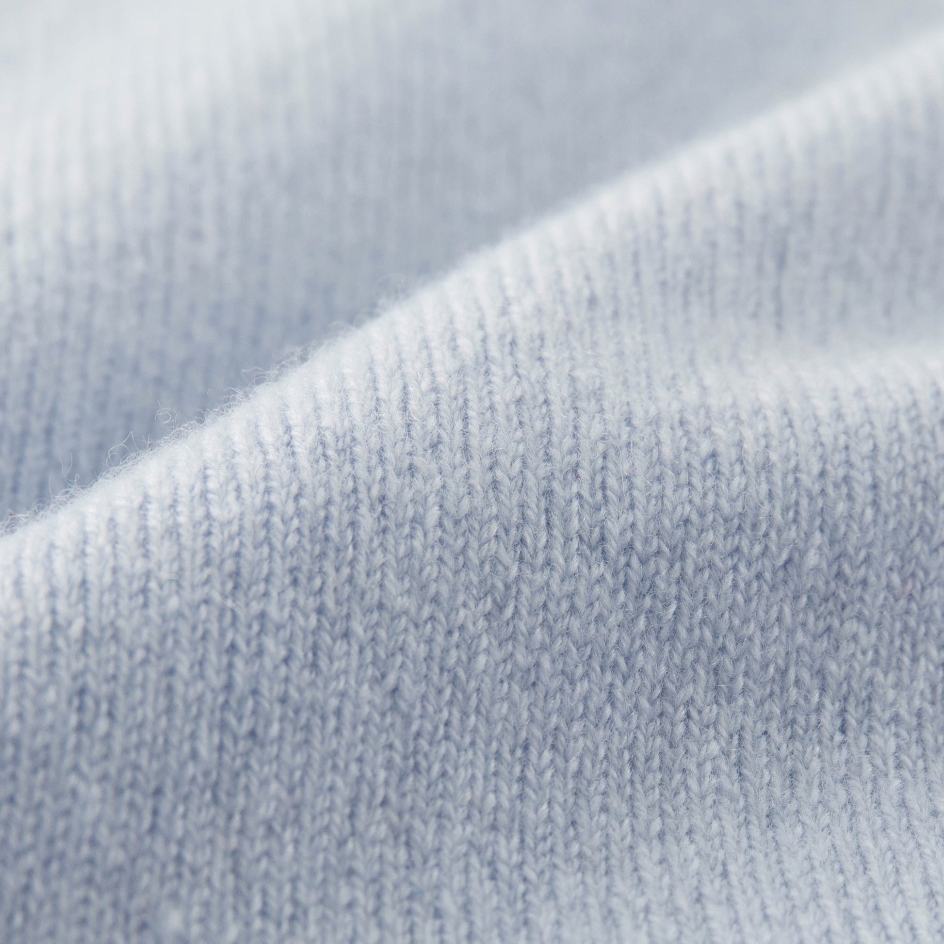 MA22 Cashmere Crewneck Sweater by Mawei, blue, fabric texture close-up.
