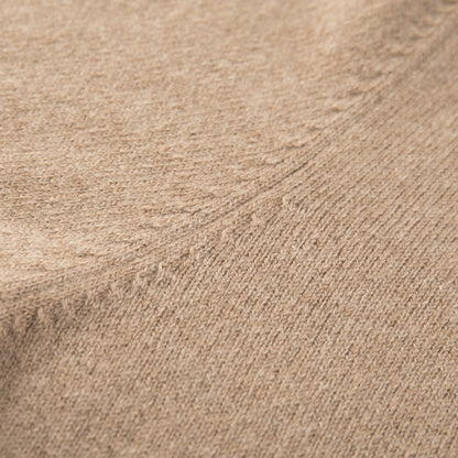 MA22 Cashmere Crewneck Sweater by Mawei, beige camel, fabric texture and details close-up.