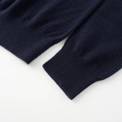 MA22 Cashmere Crewneck Sweater by Mawei, navy blue, cuff and hem rib detail close-up.