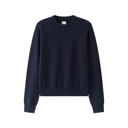 MA22 Cashmere Crewneck Sweater by Mawei, navy blue, flat lay, front view.