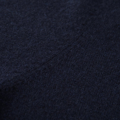 MA22 Cashmere Crewneck Sweater by Mawei, navy blue, fabric and knitting details  close-up.