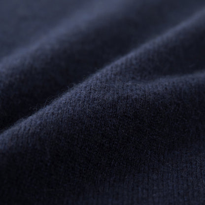 MA22 Cashmere Crewneck Sweater by Mawei, navy blue, fabric texture close-up.