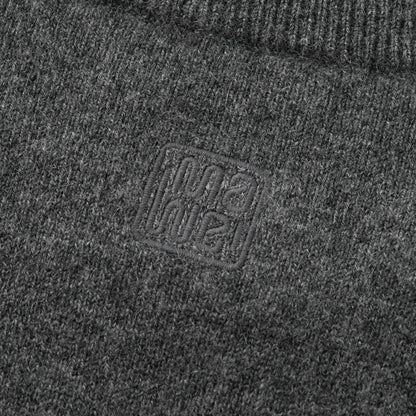 MA22 Cashmere Crewneck Sweater by Mawei, grey, fabric and embroidery detail close-up, back view.