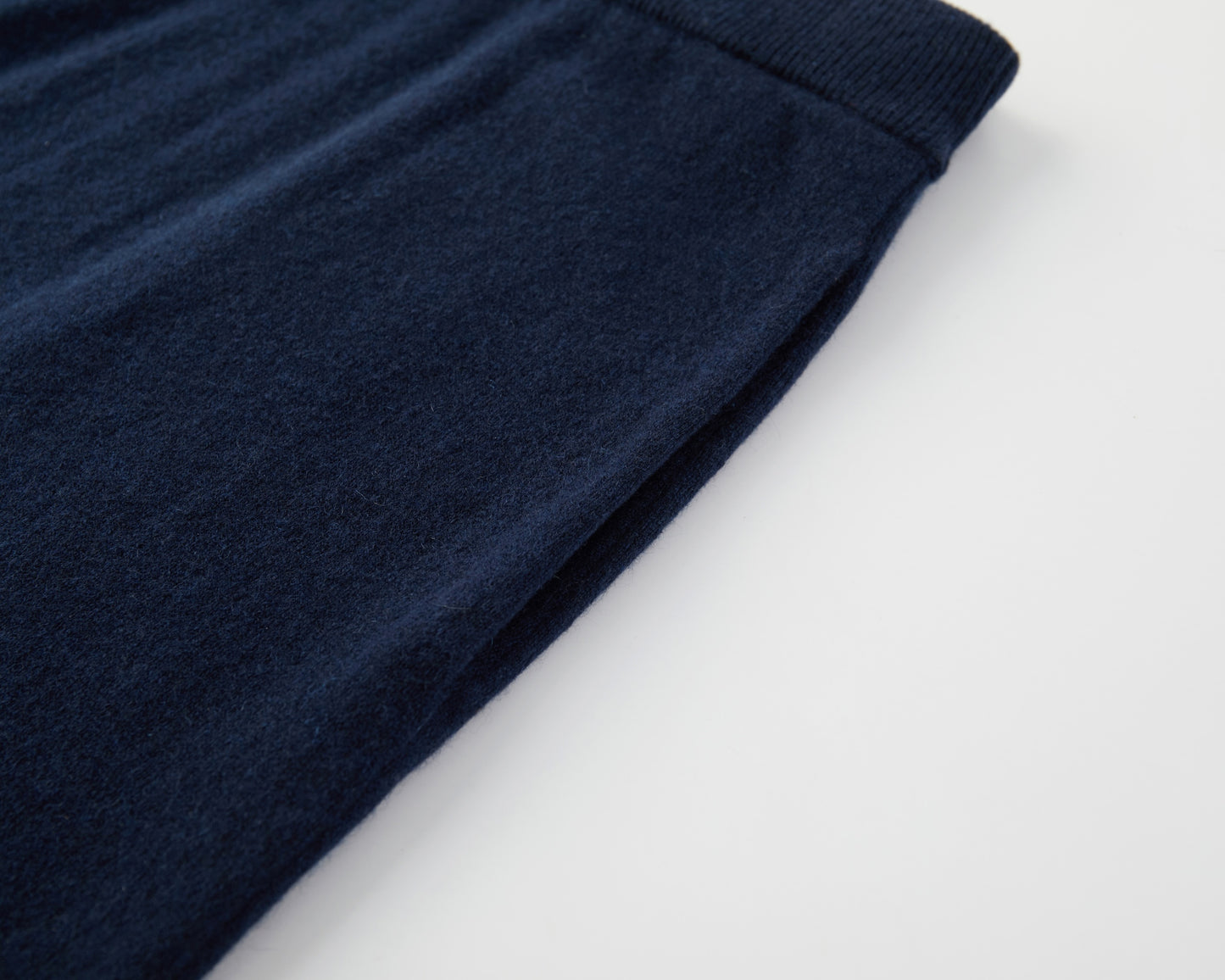 MA34 Cashmere A-line Skirt by Mawei, navy blue,  texture and details, close-up.